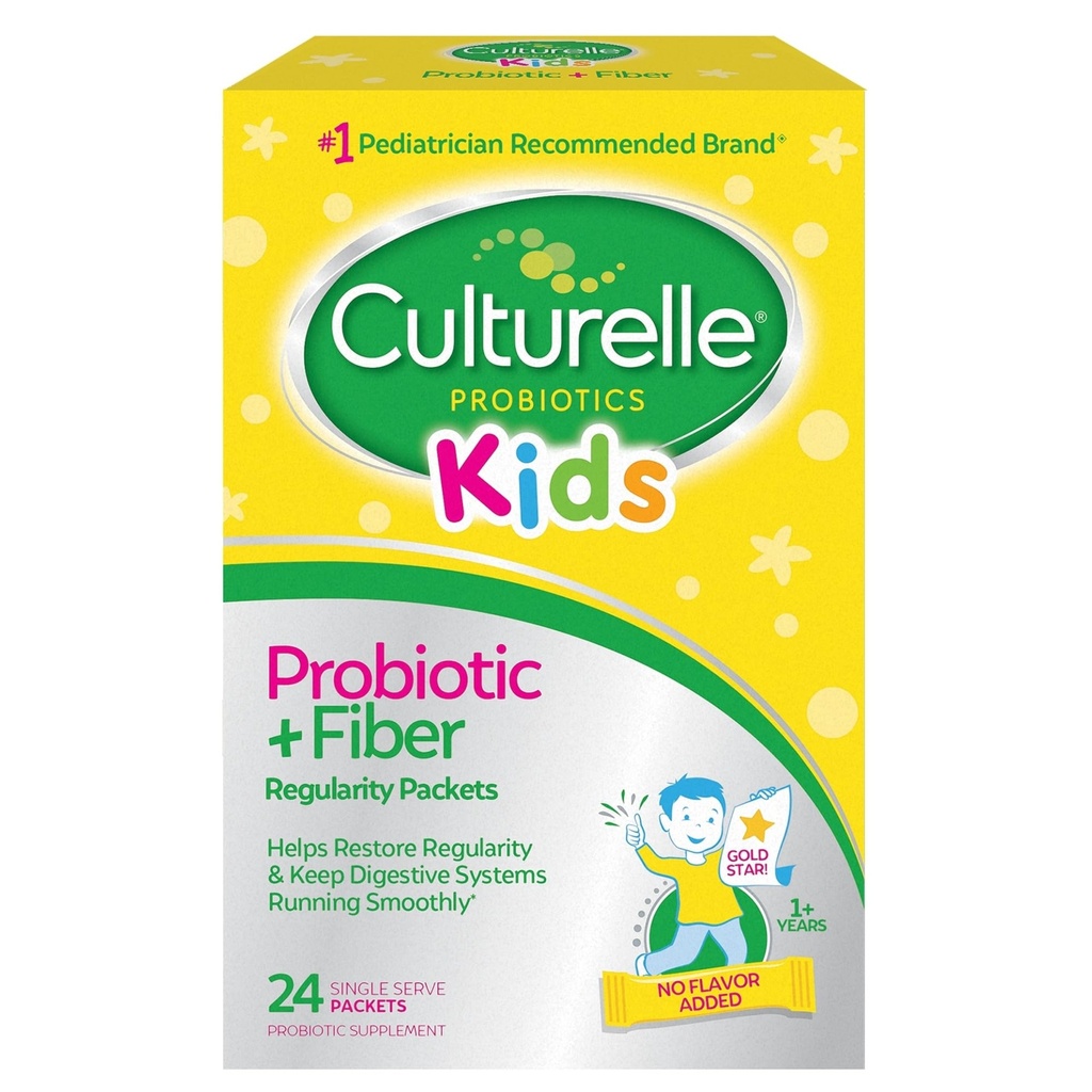 Culturelle Kids Probiotiske + Fiber Pakninger (Age 3 +) - 24 Greve - fordøjelsesmæssig sundhed & immunforsvar - Hjælper med at gendanne regelmæssighed (Emballage kan variere)