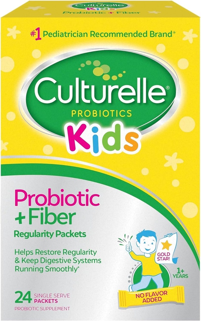 Culturelle Kids Probiotiske + Fiber Pakninger (Age 3 +) - 24 Greve - fordøjelsesmæssig sundhed & immunforsvar - Hjælper med at gendanne regelmæssighed (Emballage kan variere)