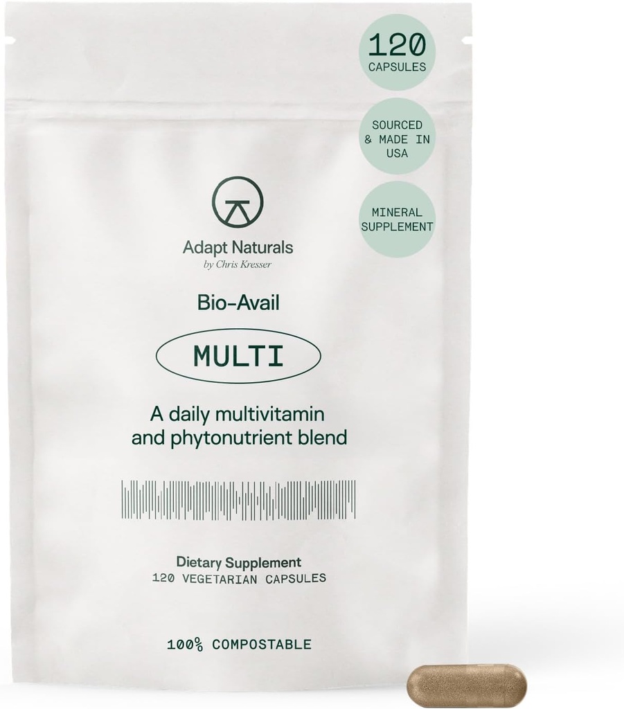 Adapt Naturals Multivitamin for kvinder & mænd, Bioavailable Easy- to- Absorb Multivitamin Dagligt tillæg med Biotin, Niacin, Vitamin A, B, C, D, E, K1, Zink, Magnesium - immunforsvar - 30 dages forsyning