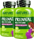 NATURELO Prenatal Multivitamin med Gentle Chelated Iron, methylfolat, Plant Calcium & Cholin - Vegan, Vegetar - Non-GMO - Gluten Free - 180 Kapsler - 4 Måned Supply (pakke med 2)