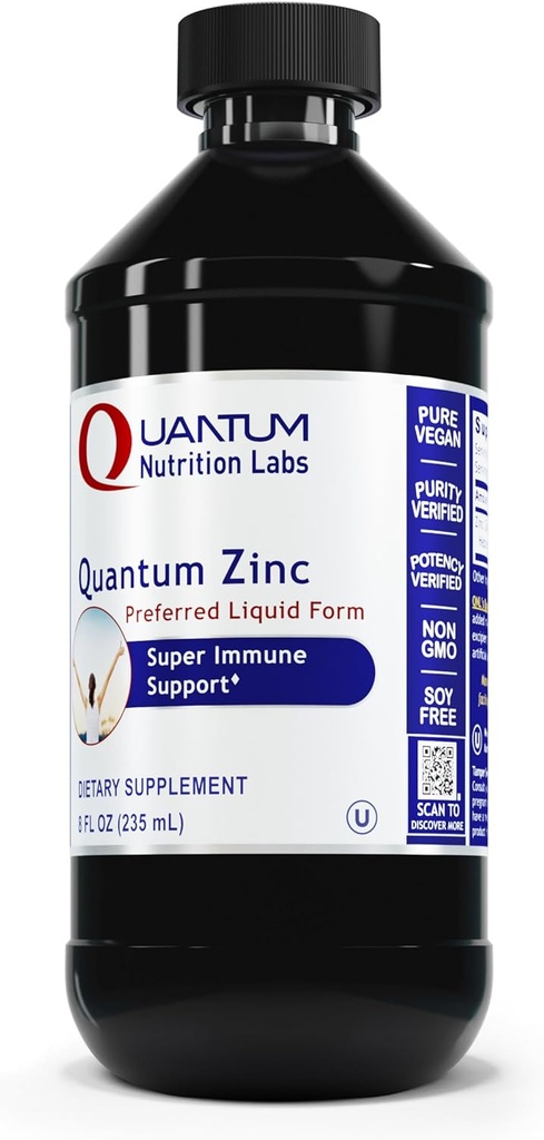 Quantum Nutrition Labs Zink - flydende Zink dråber, Zink kosttilskud, Zink tinktur til voksne, 25mg Zink Sulfate Per servering for metaboliske funktion & immunforsvar - 8 Fl Oz flaske