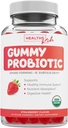 USDA Organic Probiotics for Kids (non-GMO) Strawberry Flavor Kids Probiotiske Gummies for fordøjelse og immunforsvar - 2,5 milliarder CFU af DE111 Spore Danning Strain for maksimal overlevelse - 30 Gummys