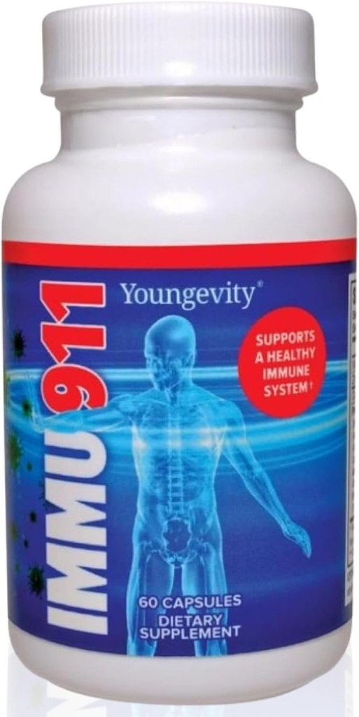 Youngevity Immu- 911 ™ Avanceret immunforsvar - Colostrum, C-vitamin, zink, Echinacea, Astragalus, PAU D 'Arco Bark + 6 Mycelial Mass Mushrooms for immunforsvar og boost (60 kapsler)