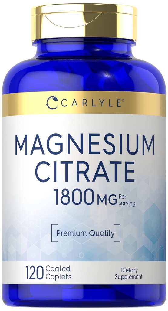 Carlyle Magnesium Citrate | 1,800mg | 120 Coated Caplets | Vegetarian, Non-GMO, and Gluten Free Supplement