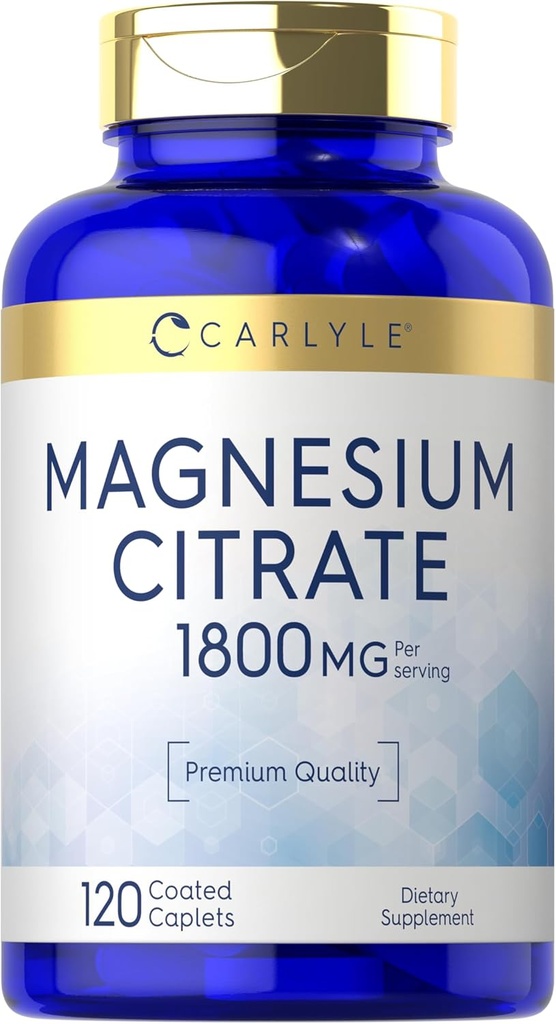 Carlyle Magnesium Citrate • 124; 1,800mg • 124; 120 Overtrukket Caplets • 124; Vegetar, Non- GMO og Gluten Free Supplement