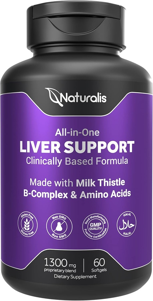 Naturalis Silymarin Milk Thistle 1300mg Enhanced with B Complex & Amino Acids | 13-in-1 Liver Cleanse, Detox & Repair | 60 Liver Essential Softgels