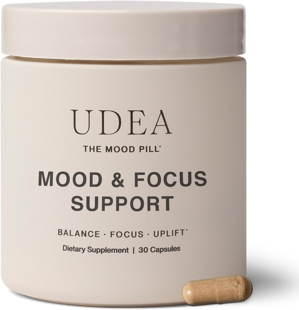 UDEA Wellness, Mood Pill Budd124; Adaptogen Daily Mood Support Supplement for Stress, Cognitive Function, Focus & Balanceret energi Budd124; Non- GMO, Gluten Free & Vegan Mood and Stress Supplements Budding124; 30 Kapsler