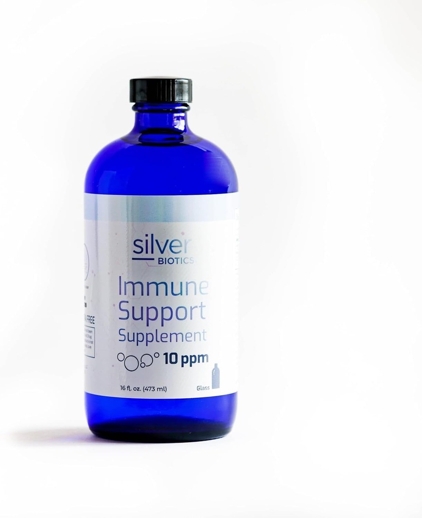 Silver Biotics Multivalent SilverSol Technology Ag₄O₄ 10 PPM Immune Support | Bio-Hacking Immune Building Natural Support (16 Fl Oz Glass Bottle)
