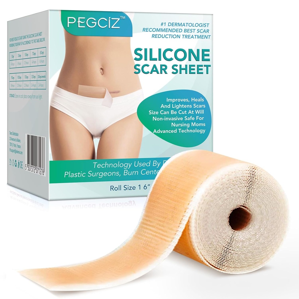 Silicone Scar Sheets, Silicone Scar Tape, Silicone Sheets for Scars, Scar Away Silicone Scar Sheets for Face, Acne, Keloid, Burns, Stretch Mark, C- Section Kirurgiske Scars Removal (1,6 "x 60" Roll-1.5M)