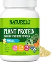 NATURELO Plante Protein Powder, Vanilla, 22g Protein - Non-GMO, Vegan, No Gluten, Dairy, eller Soy - Ingen kunstige Artificial Artists, Synthetic Coloring, Preservatives, eller tilsætningsstoffer - 20 Servere