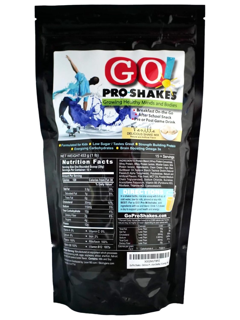GO Pro shakes - Protein Powder Smoothie for Kids & Teens - Sund Snack - Ingen tilsat sukker - understøtter vækst og styrke - Cremet Vanilla Flavor