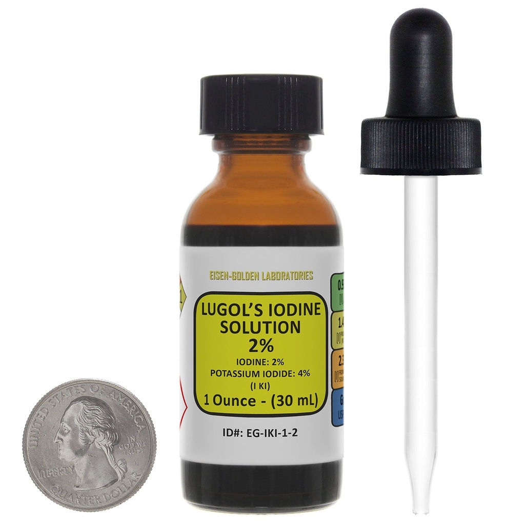 Lugol 's Jod / 2% opløsning / 1 Oz i en gul glasflaske / Free Dropper