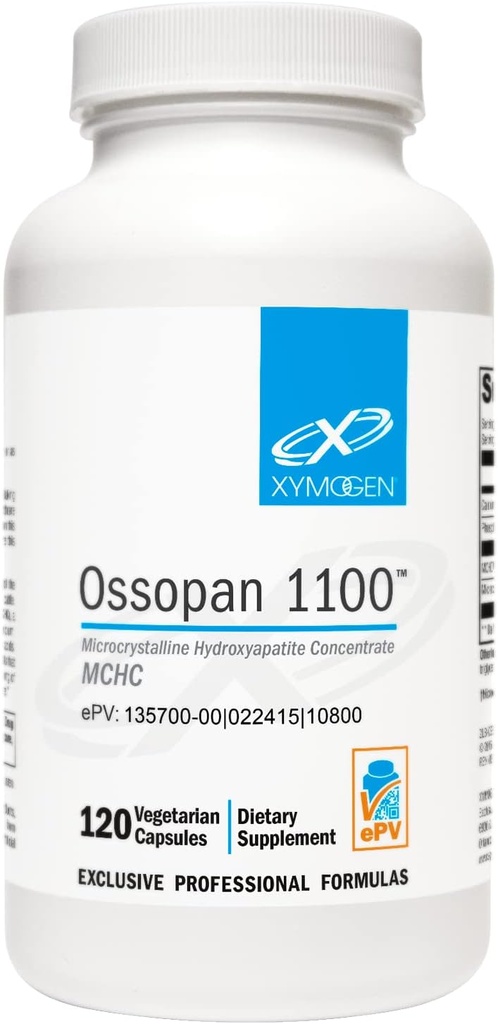 XYMOGEN Ossopan 1100 - Understøtter Knoglestyrke + Knoglesundhed - Calciumsupplement med mikrokrystallinsk Hydroxyapatit, Phosphorus - Calcium til kvinder og mænd (120 kapsler)