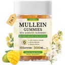 Mullein Gummies med 3600mg Mullein Leaf Extract, 7 i 1 for Lung Cleanse, Respiratory Lung Health, Immunbooster, Elderberry, Quercetin, Bromelain, C-vitamin & D3, Ingen sukker, for voksne, Vegan, 90 Greve