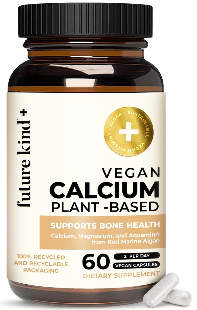 Future Kind Vegan Calcium Supplement - Plantbased Calcium Magnesium Supplement Sourced fra Island for tænder & ben Support (60 kapsler)