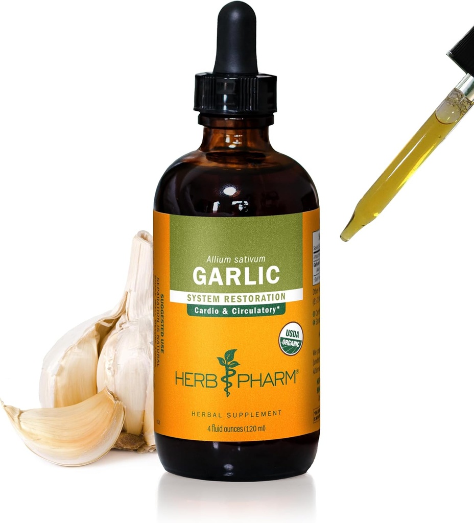 Herb Pharm Certified Organic Garlic Liquid Extract for Cardiovascular and Circulatory Support - 4 Ounce