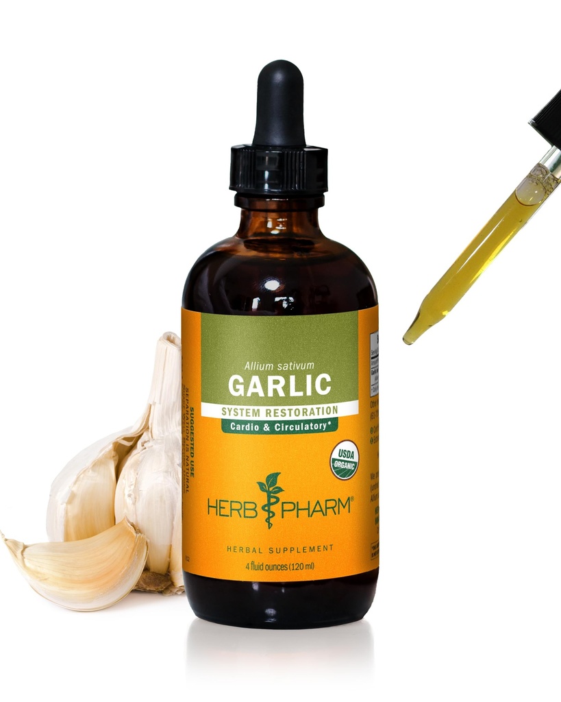 Herb Pharm Certified Organic hvidløg flydende ekstrakt til kardiovaskulær og kredsløbsstøtte - 4 Ounce