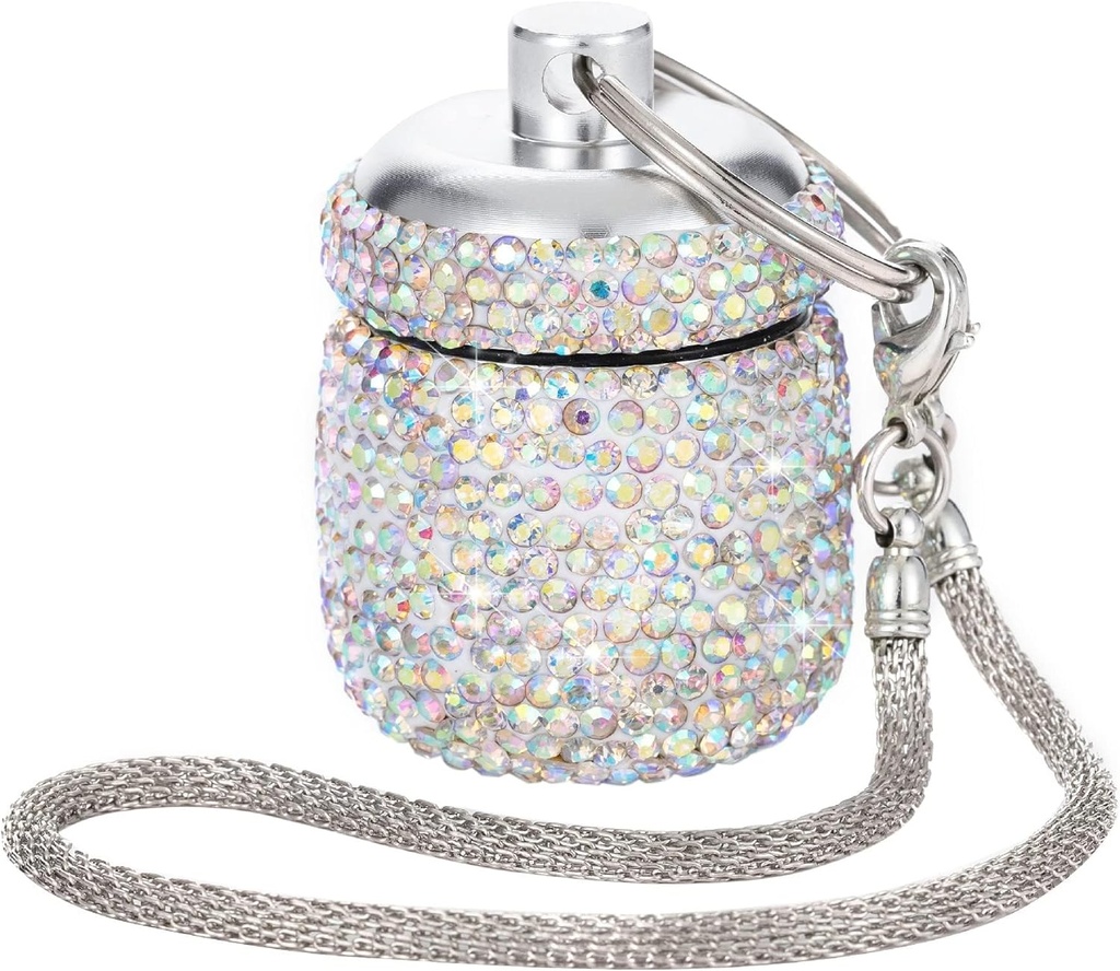 AB Diamond Lille Pill Organizer Medication Lock Box Cute Pill Case for Purse Smykker Ring Holder med Keychain Medicine Storage for Vitamin Supplement