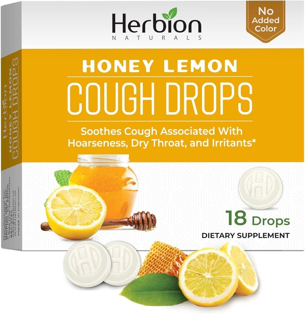 HERBION Naturals Hoste Drops, Kosttilskud, Sodthes Hough, for voksne og børn over 6 år, Ingen kunstig smag, Ingen tilsat farve (18 Greve (pakke med 1), Honning Lemon)