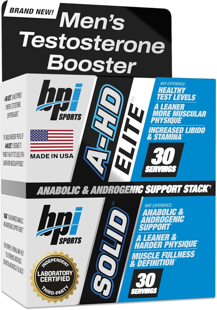 BPI Sports A- HD Elite / Solid Testosteron Booster for mænd - Testosteron tillæg for muskler, styrke, Libido & Performance Support - fremmer naturlige fedt tab - 30 Servere - 550mg