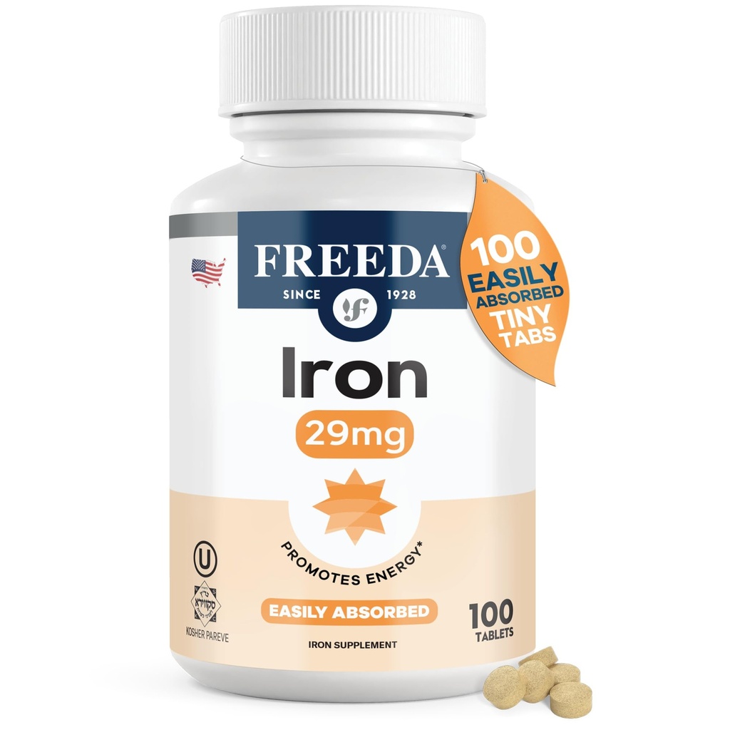 Freeda Ferranus Fumarate - Tunge jerntabletter til energi & røde blodceller Support, Kosher, Vegan, Easy- to- Swallow, Ideel til kvinder og mænd (100 tabletter)