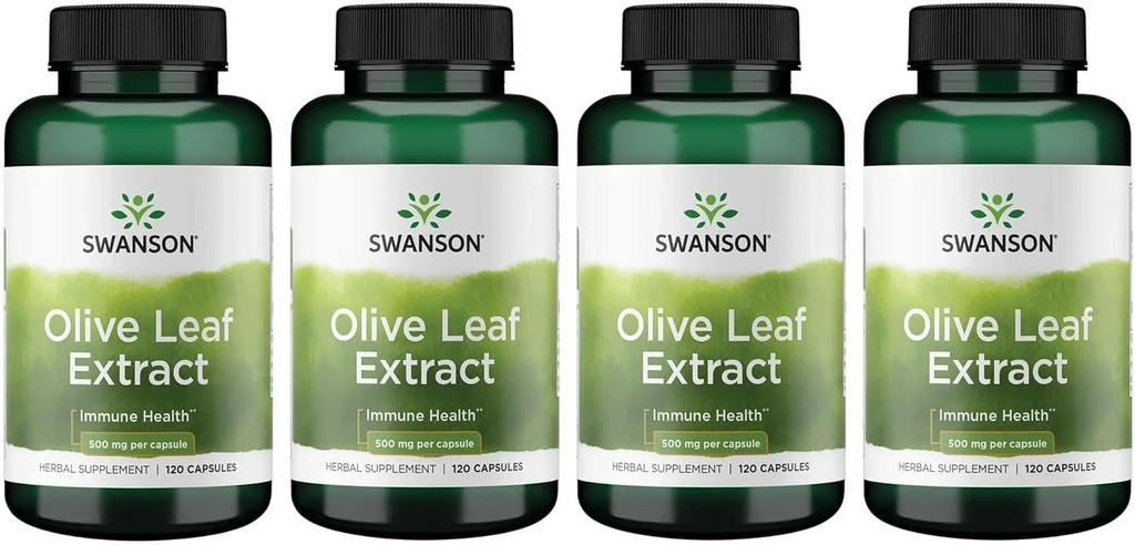 Swanson Olive Leaf Extract Capsules with 20% Oleuropein - (120 Capsules, 500mg Each) 4 Bottles