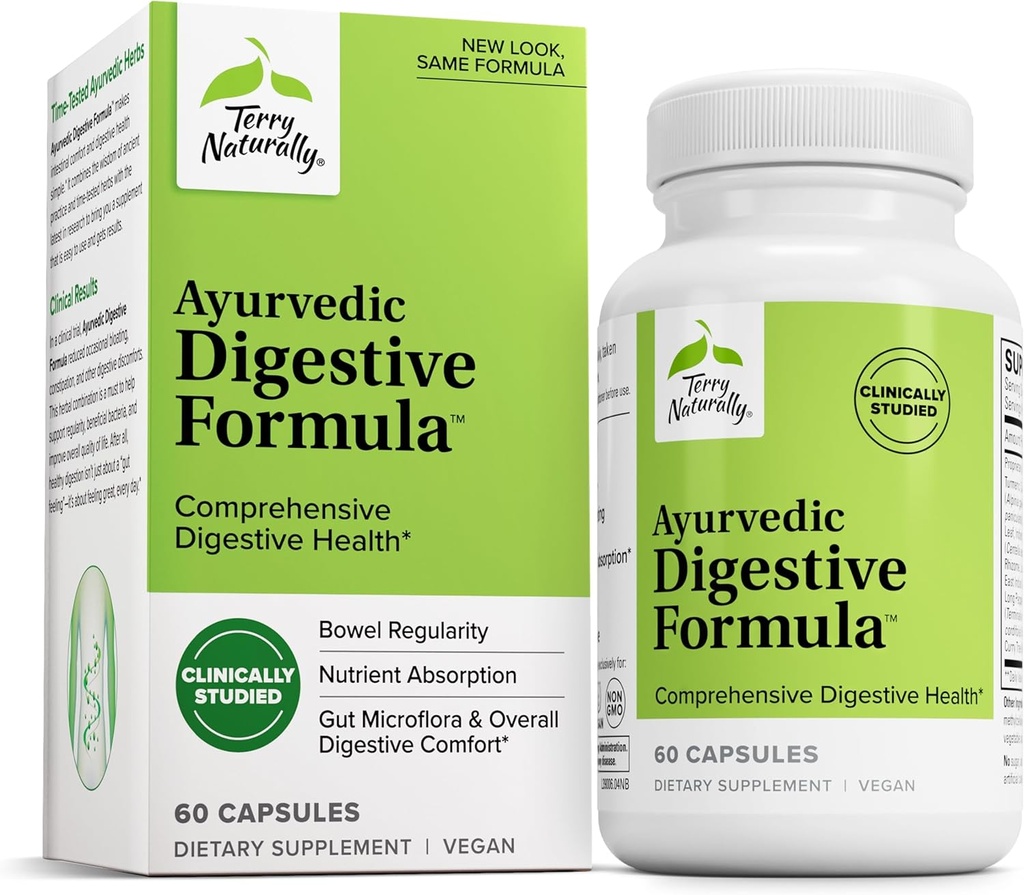 Terry naturligt ayurvedic fordøjelsesformel - fordøjelsesmæssig støtte til regelmæssighed - støtte til tarmsundhed - kosttilskud Absorption Support Gut Health & Gut Microflora - 60 kapsler