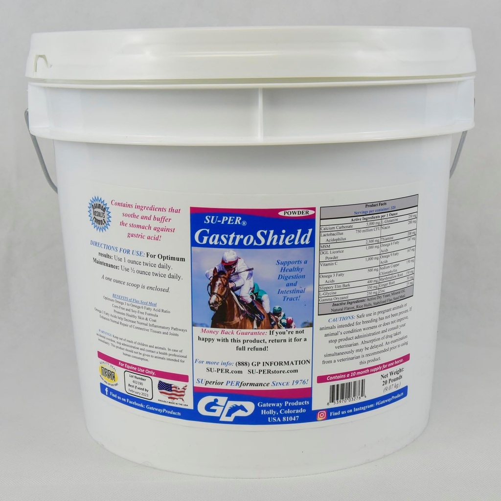 SU- PER GastroShield Equine Probiotics Powder - Horse fordøjelse supplement til Gastrisk sundhed - Understøtter sund fordøjelse & Intestinal Tract - 20 Pund, 10 Måned Supply