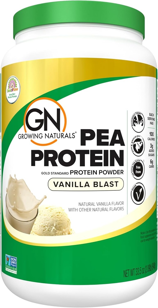 Dyrkning Naturals Raw Pea Protein Powder, Vegan Plant Based Protein, BCAA, Low- Carb, Low- Sugar, Vanilla Blast, 2 Pund (pakke med 1)