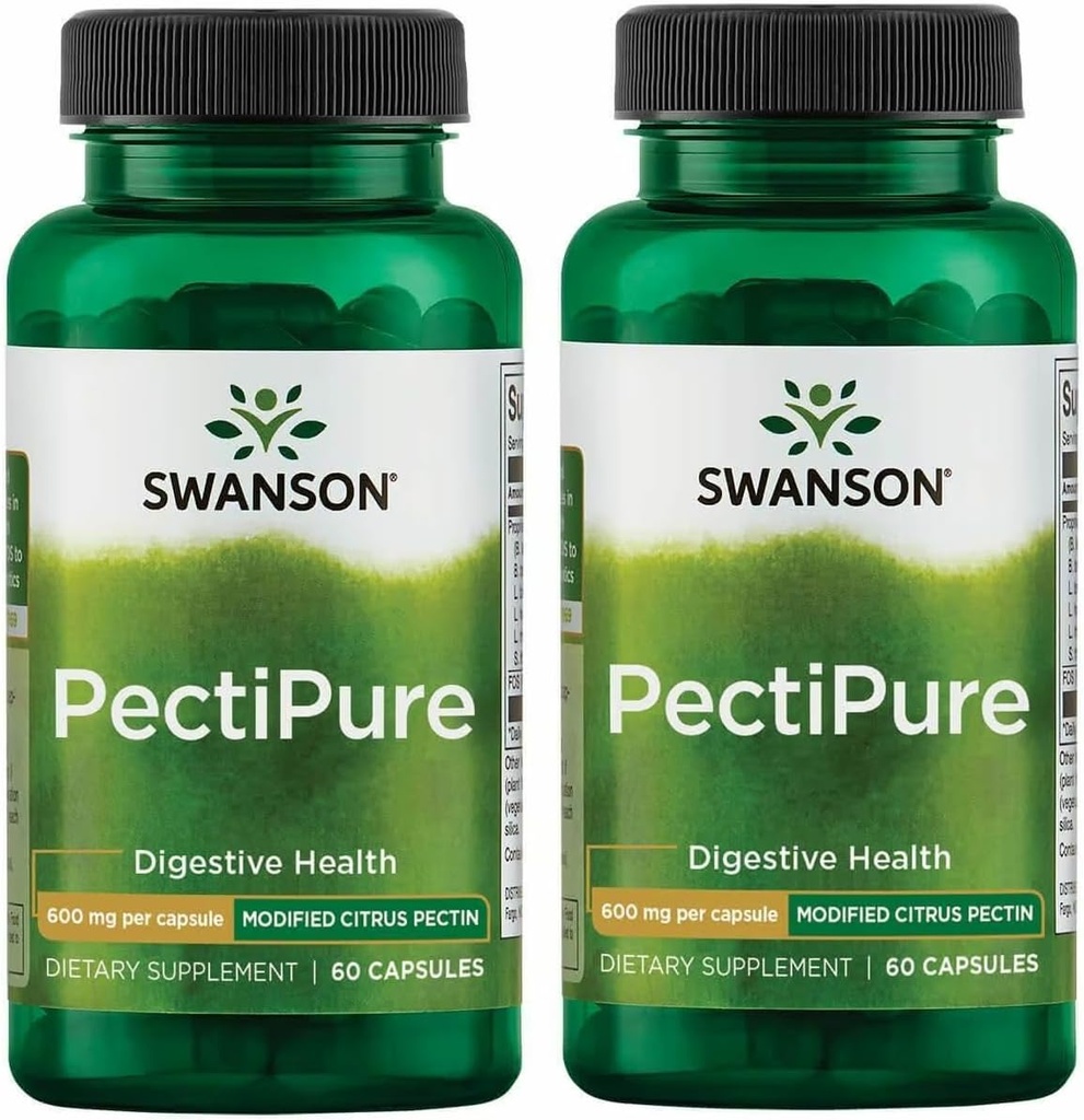 Swanson PectiPure Modified Citrus Pectin- Understøtter fordøjelsessygdomme og cellular Health- Levere Minimum på 82% Galakturonsyre - Natural Wellness Supplement (60 kapsler, 600 mg hver) 2 pakning