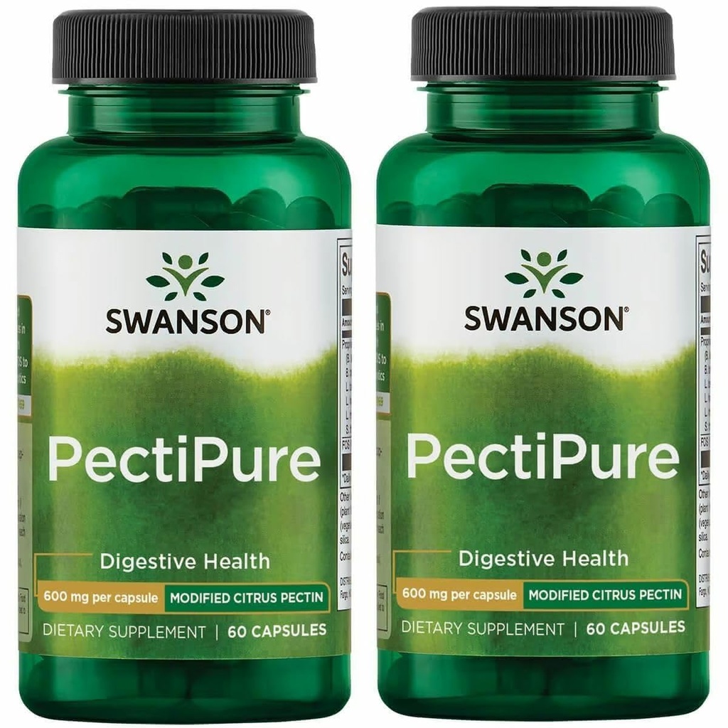 Swanson PectiPure Modified Citrus Pectin- Understøtter fordøjelsessygdomme og cellular Health- Levere Minimum på 82% Galakturonsyre - Natural Wellness Supplement (60 kapsler, 600 mg hver) 2 pakning