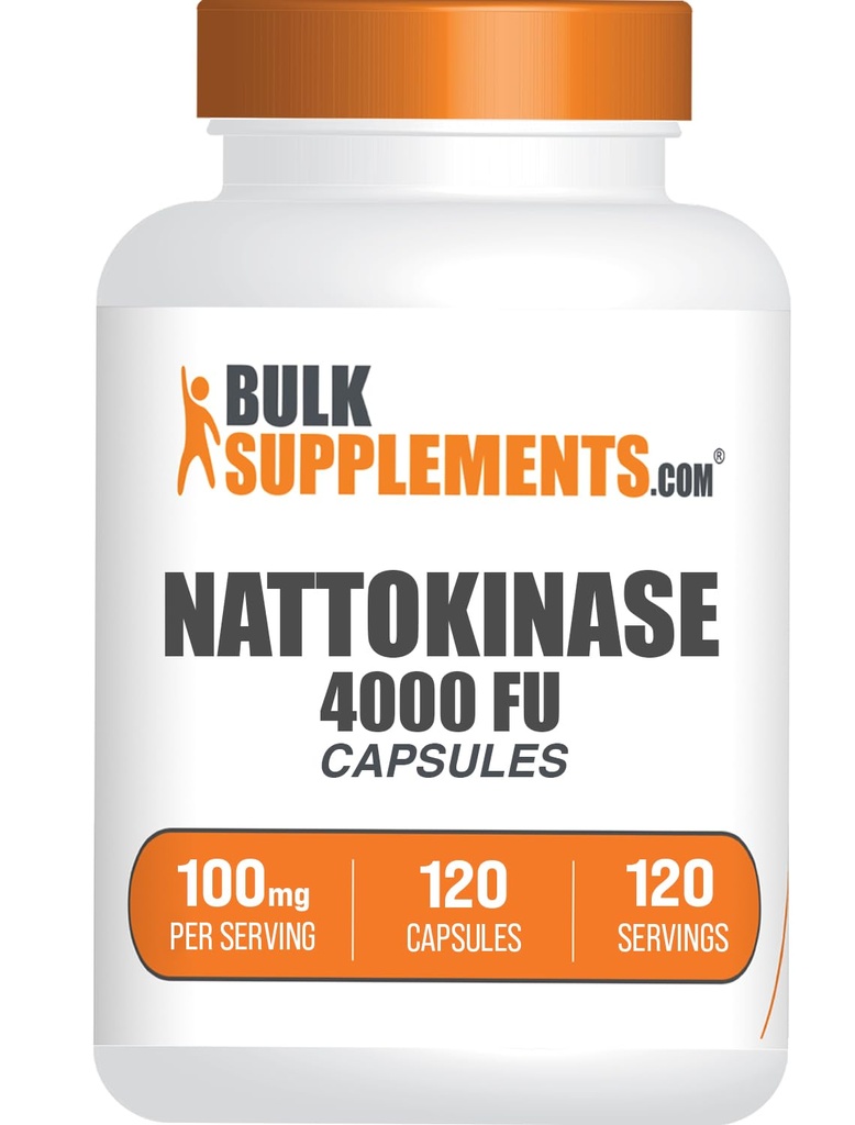 BulkSupplements.com Nattokinase 4000 FU Kapsler - Nattokinase Supplement, Sourced from Natto Extract, Nattokinase 100mg - Gluten Free, 1 Kapsel per Serving, 120 Kapsler (Pakning med 1)