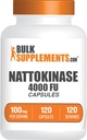 BulkSupplements.com Nattokinase 4000 FU Kapsler - Nattokinase Supplement, Sourced from Natto Extract, Nattokinase 100mg - Gluten Free, 1 Kapsel per Serving, 120 Kapsler (Pakning med 1)