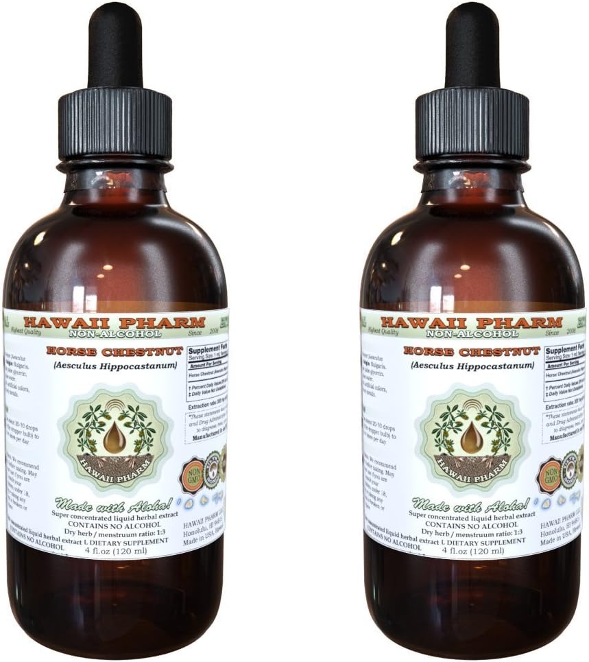 Horse Chestnut Alkohol- Free Liquid Extract, Organic Horse Chestnut (Aesculus hippocastanum) Tørret Nut Glycerite Hawaii Pharm Natural Herbal Supplement 2x4 oz