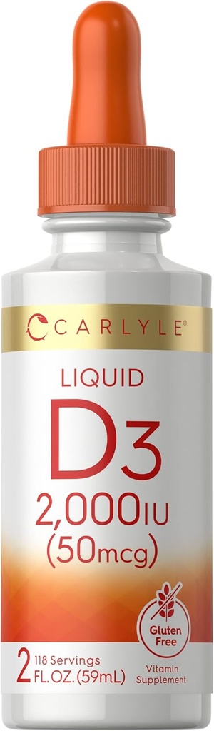 Carlyle Liquid Vitamin D3- 124; 2000 IE - 124; 2 oz - 124; Vegetar, ikke- GMO, og Gluten Free Formel 124; 50mcg - 124; D-vitamin - flydende dråber til voksne