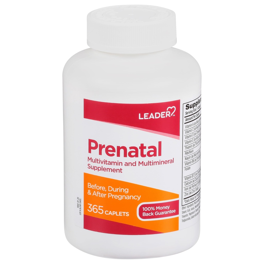 LEADER Prenatal Multivitamin med 800mcg folinsyre & essentielle næringsstoffer til sund graviditet & foster udvikling, DHA, høj potens Vitamin til forventede mødre, daglig support, 365 kapsler
