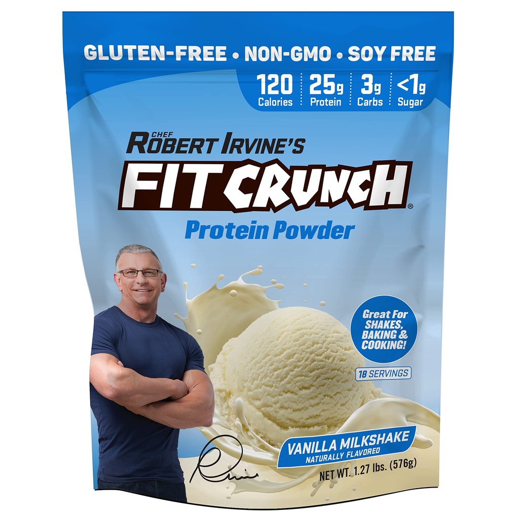 FITCRUNCH Tri- Blend Whey Protein, Keto Friendly, Low Calories, High Protein, Gluten Free, Soy Free (18 Servere, Vanilla Milkshake)