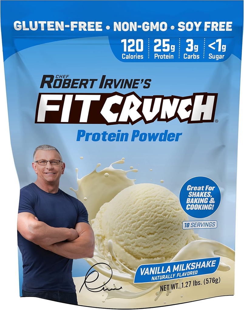 FITCRUNCH Tri- Blend Whey Protein, Keto Friendly, Low Calories, High Protein, Gluten Free, Soy Free (18 Servere, Vanilla Milkshake)