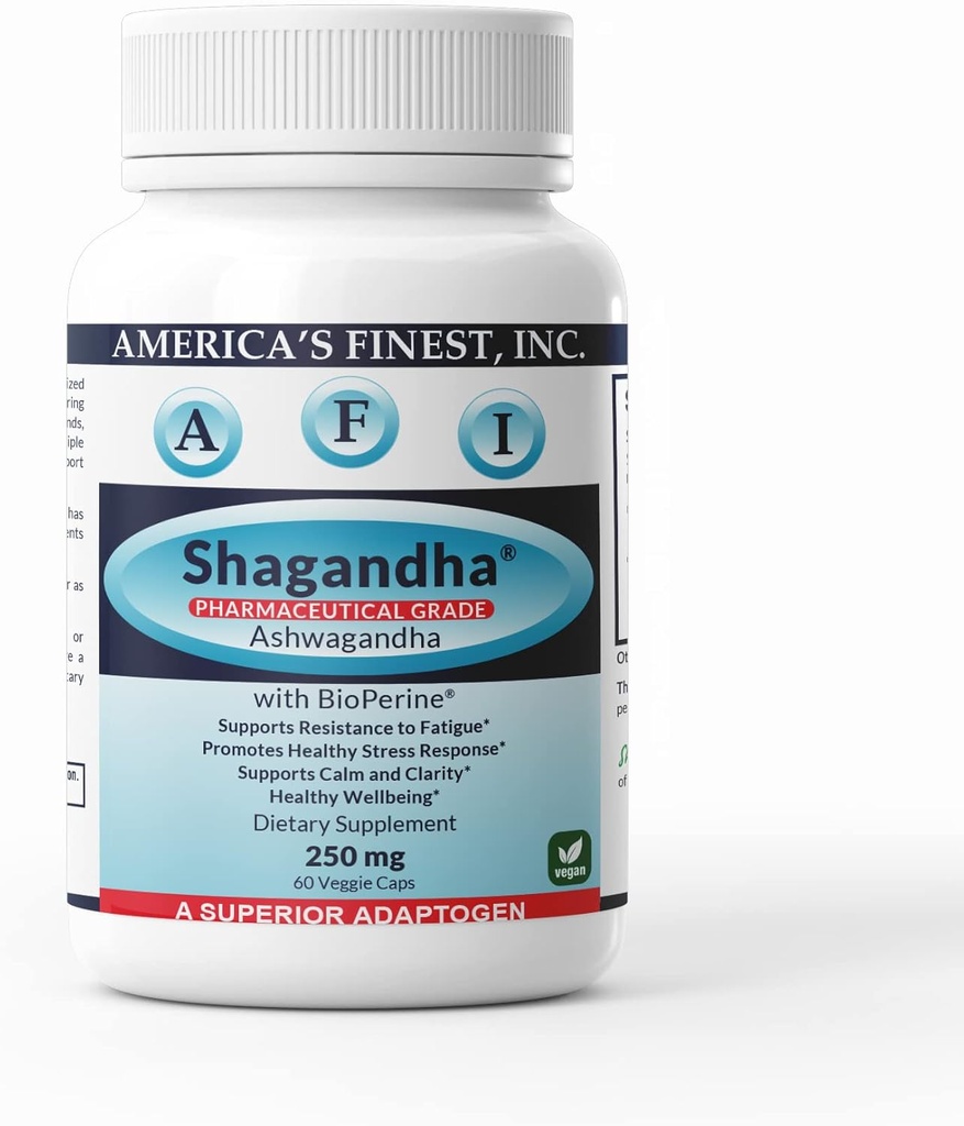 AFI Shagandha Mest124; Pure Ashwagandha Root Extract Mest124; En gang daglig Mest124; Capsules 250 mg Mest124; BioPerine for Absorption Mest124; Supplement for Adrenal Træthed, Calmness og Clarity Mest124; Kvinder & Mænd