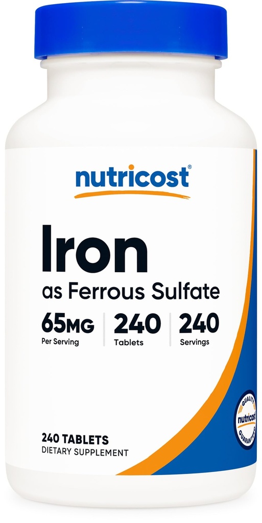 Nutricost Iron (As Ferrosulfate) 65mg, 240 tabletter - non-GMO, Gluten Free