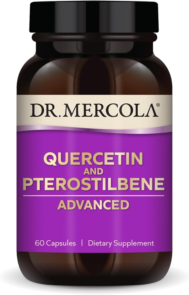 Dr. Mercola Quercetin & Pterostilben Advanced - Understøtter Respiratoriske & immunforsvar - 500 mg Quercetin - High- Biotilgængelighed Formel - Non- GMO, Gluten- Free & Soy Free - 60 kapsler (30 Servere)