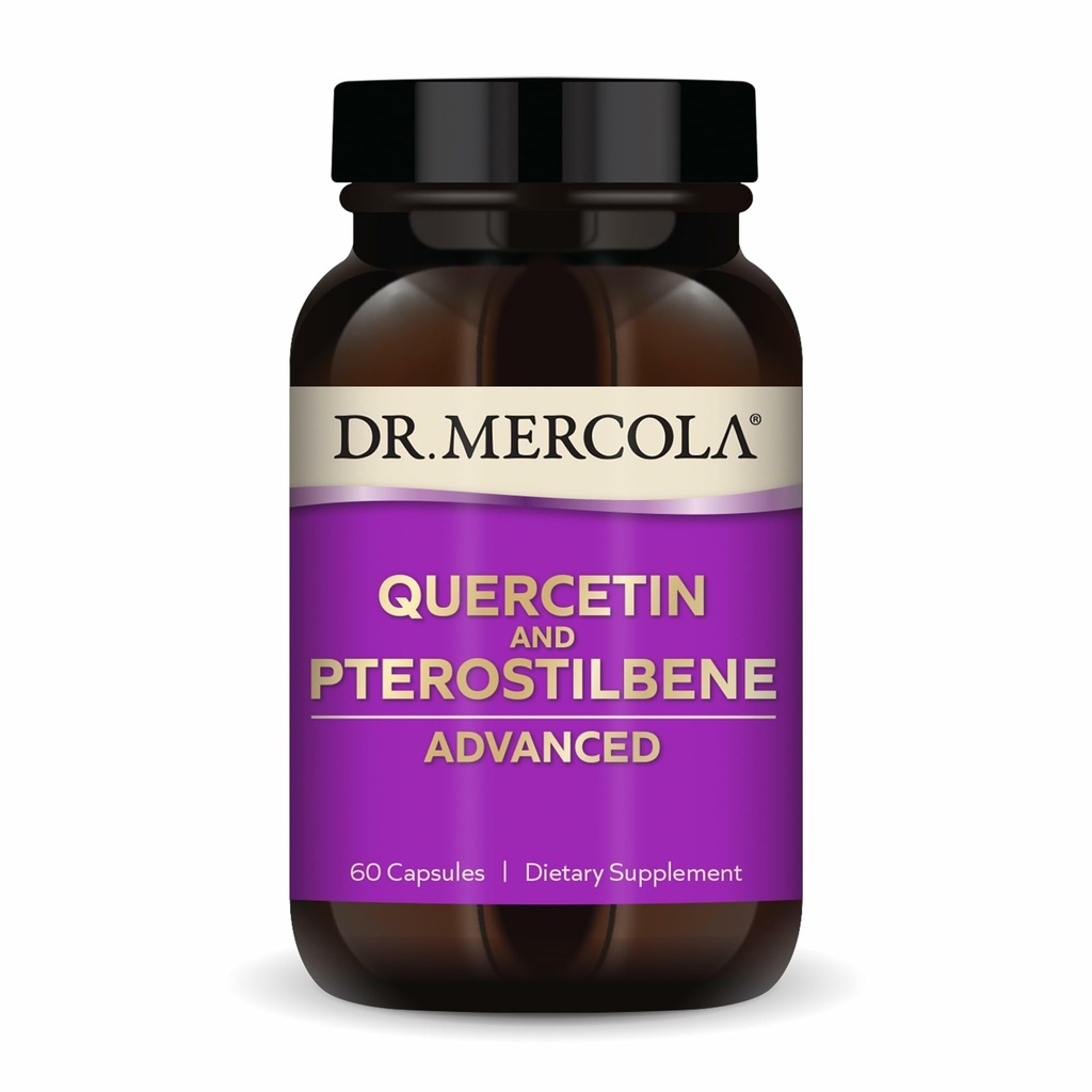 Dr. Mercola Quercetin & Pterostilben Advanced - Understøtter Respiratoriske & immunforsvar - 500 mg Quercetin - High- Biotilgængelighed Formel - Non- GMO, Gluten- Free & Soy Free - 60 kapsler (30 Servere)