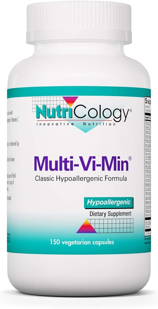 Nutricology Multi- Vi- Min Supplement - Multivitamin til mænd og kvinder, med jern, daglige vitaminer, for voksne, høj potens, biotilgængelig, vegetariske kapsler - 150 Tæl