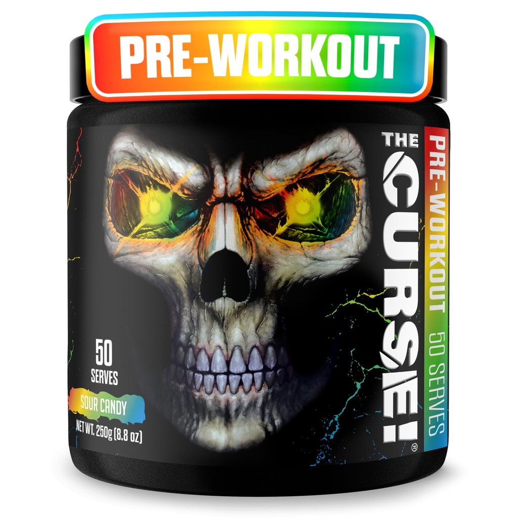 JNX SPORTER Forbandelsen! Pre Workout pulver til mænd & kvinder, Koffein, Beta- Alanine, Creatin, L- Citrullin, 50 Servere, Sour Candy Flavor - Boost Energy, Styrke og fokus