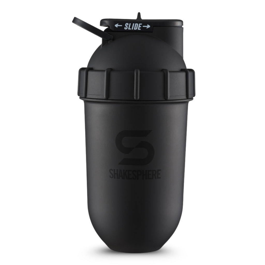 SHAKESPHERE Shaker Flaske - 24oz læk proof Protein Shaker Flaske til før træning, Smoothie, og pulver drik mixer, No- Blade mixer til gym, BPA- fri, let ren & nem at bære (Matte Black)