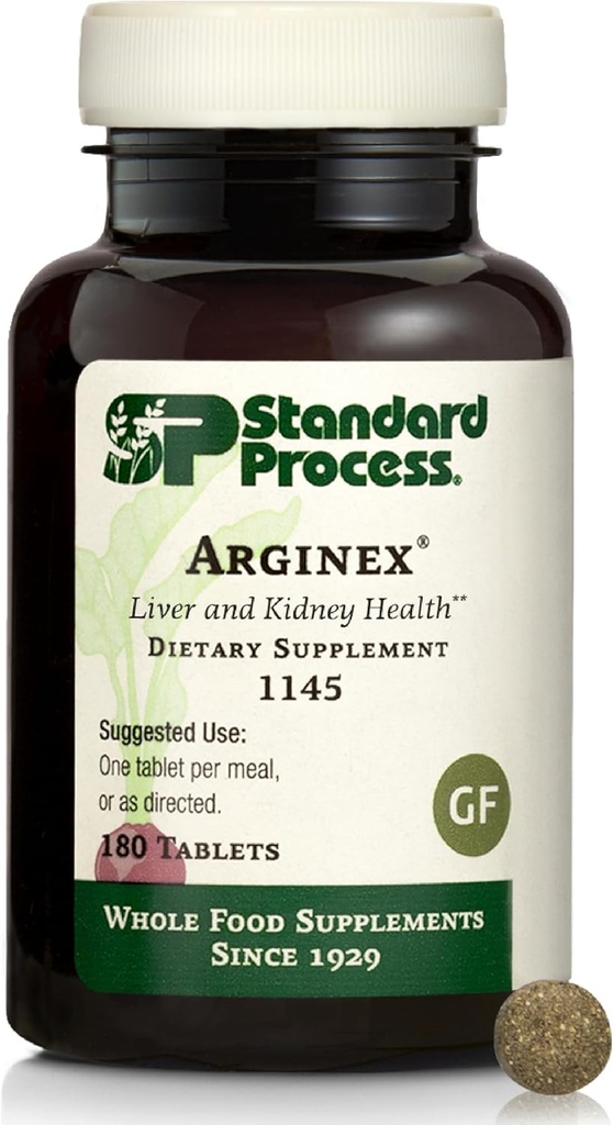 Standard Process Inc. Arginex - Hele fødevareformlen til kropsanordning Organs - Leverstøtte og nyretilskud med vitamin A, havremel, boghvede og ascorbinsyre - 180 tabletter