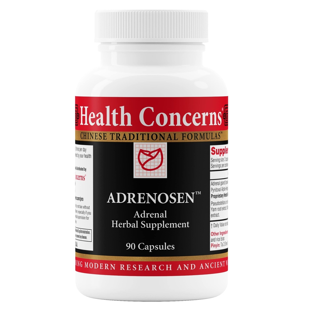 Sundhed Bekymringer Adrenosen - Adrenal Træthed & Burnout Support - Energi, Focus & Stress Inddrivelse - Bovin Adrenal, PAK, Eleuthero, Schisandra & Kinesiske urter - 90 Kapsler