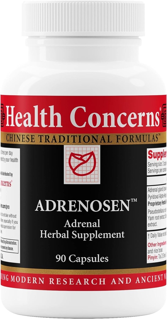 Sundhed Bekymringer Adrenosen - Adrenal Træthed & Burnout Support - Energi, Focus & Stress Inddrivelse - Bovin Adrenal, PAK, Eleuthero, Schisandra & Kinesiske urter - 90 Kapsler