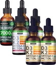 NUSAVA Strawberry Flavored D3 K2 Drops, Vanilla Flavored D3 K2 Drops, & Chlorophyll Liquid Drops Bundle - Potent flydende vitaminer til hjerte, fælles, energi, & immunforsvar - Non- GMO, Gluten- Free, 2pk
