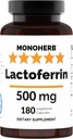 MONOHERB Pure Lactoferrin 500 mg - 180 Veg Capsules - 180 Servings - Additives Free